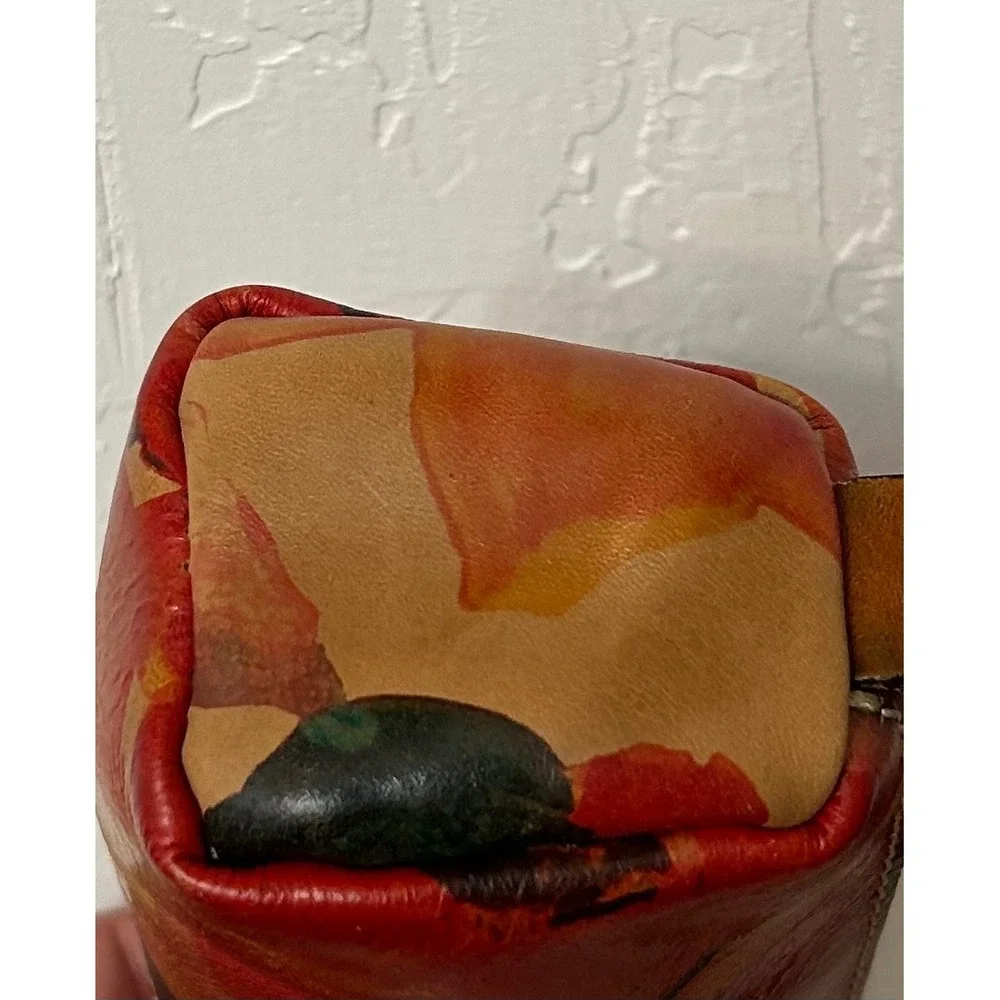 Patricia Nash Leather Floral Cylinder Wristlet Pouch Red Orange